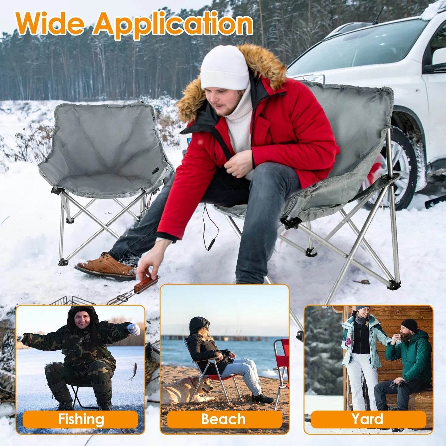 Heated Camping Chair with 3 Heat Levels & USB Port