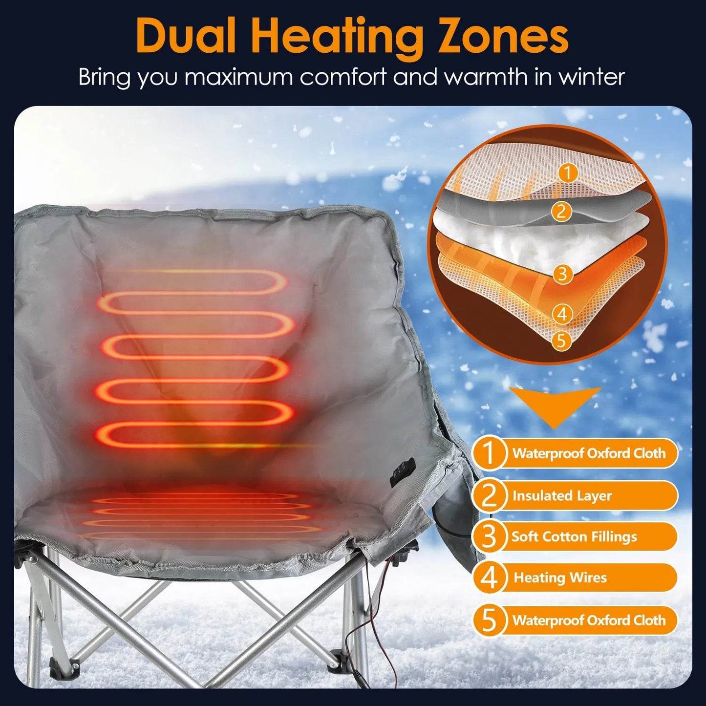 Heated Camping Chair with 3 Heat Levels & USB Port