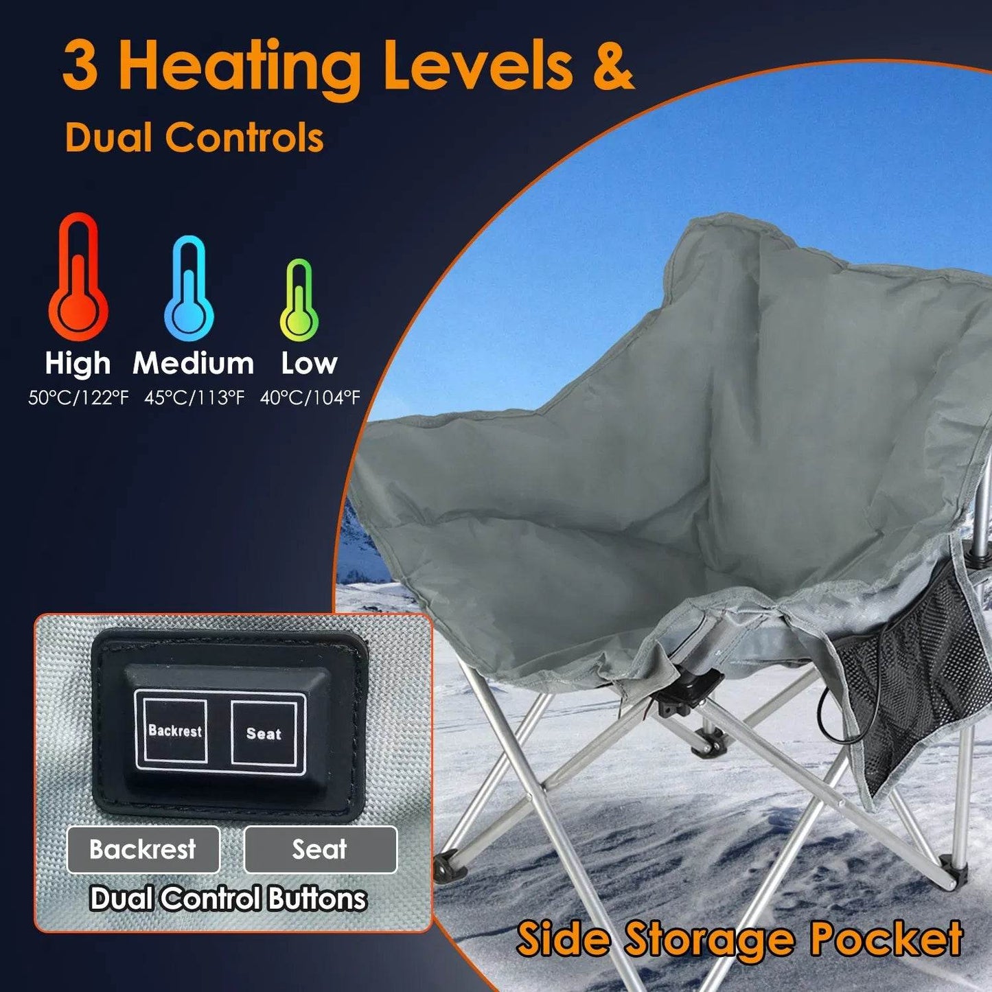 Heated Camping Chair with 3 Heat Levels & USB Port
