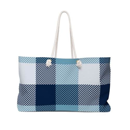 Blue Plaid Weekender Tote Bag 24" × 13"