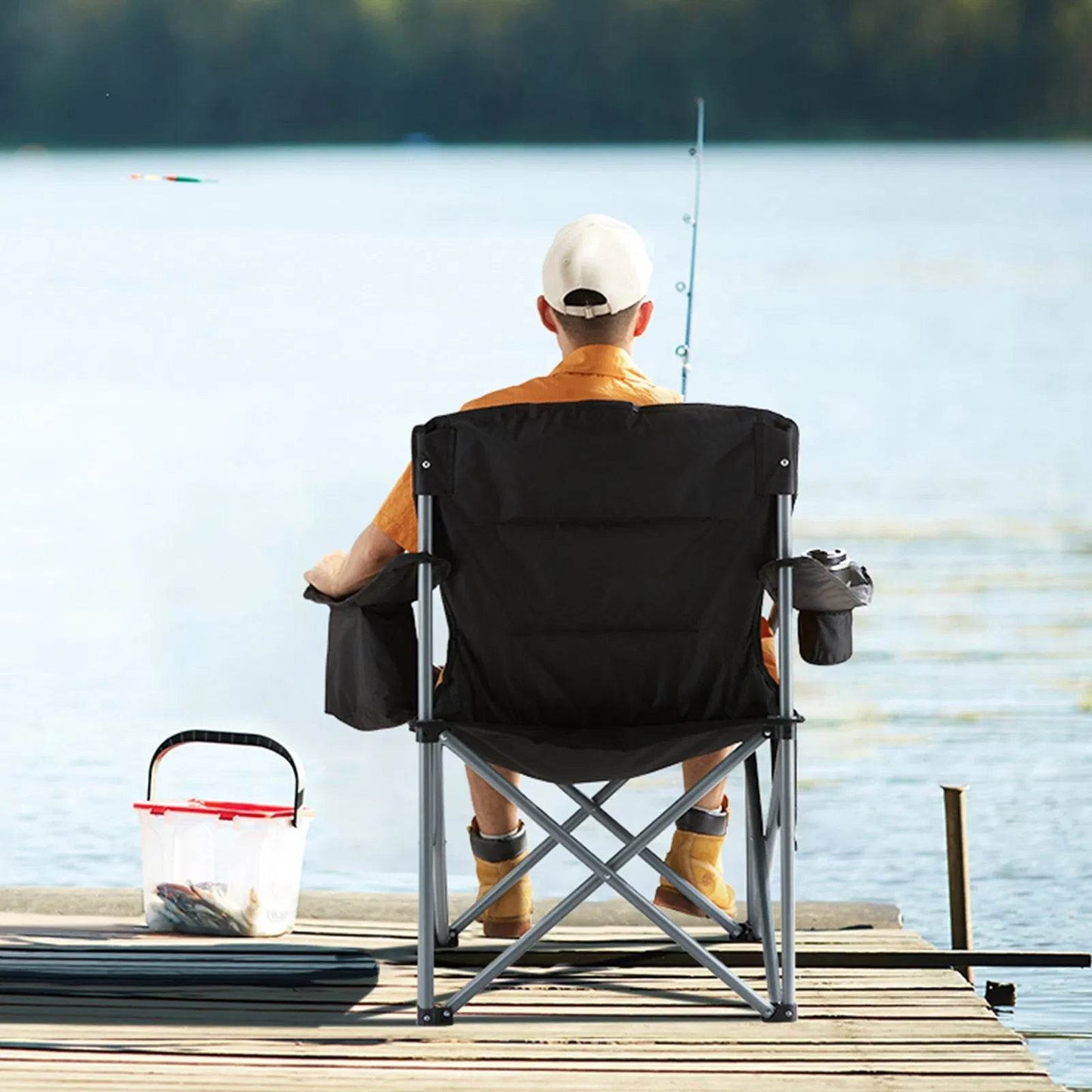 Portable Heavy Duty Outdoor Quad Lumbar Back Padded Arm Chair