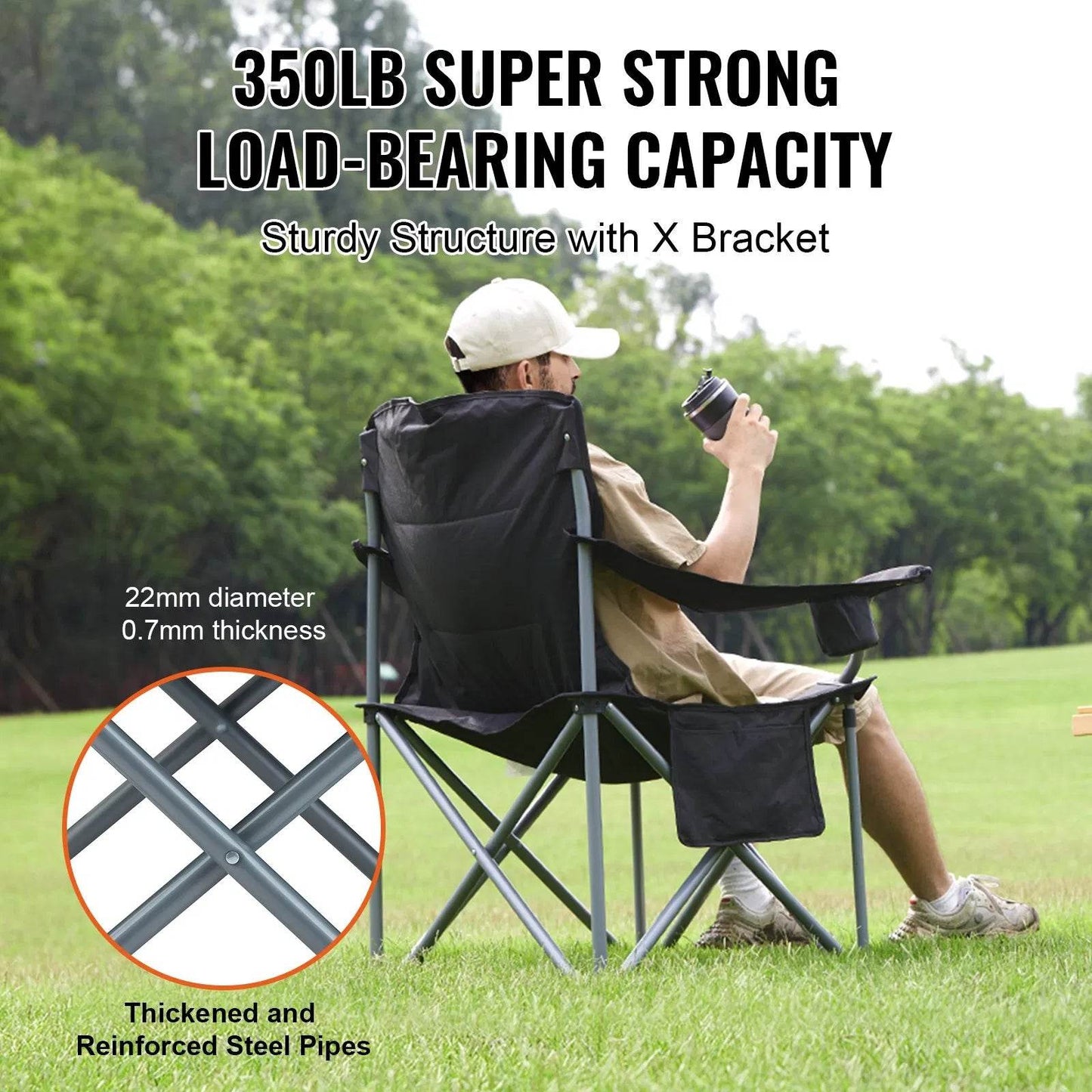 Portable Heavy Duty Outdoor Quad Lumbar Back Padded Arm Chair