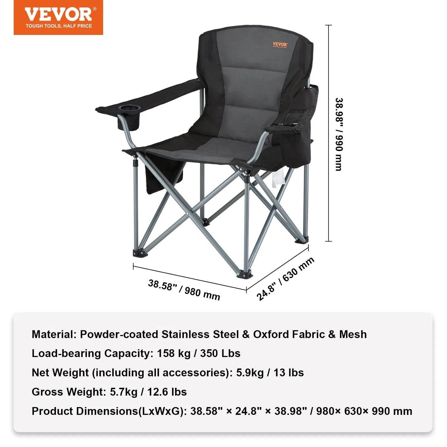 Portable Heavy Duty Outdoor Quad Lumbar Back Padded Arm Chair