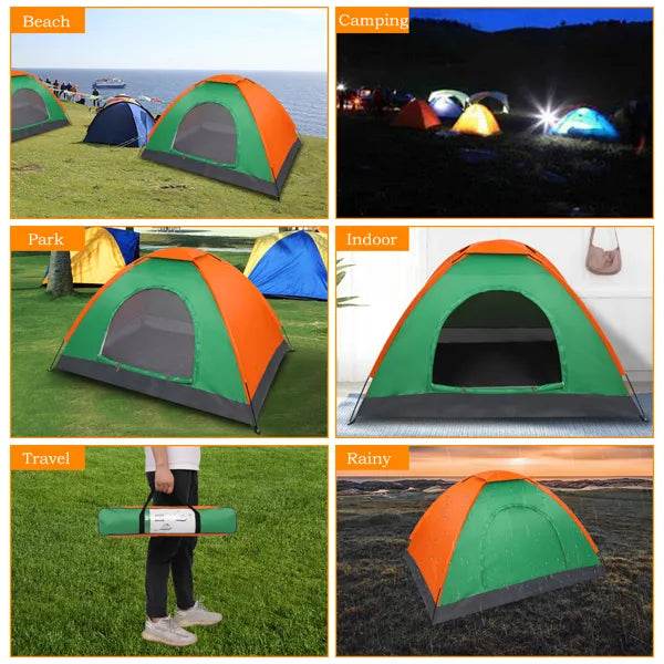 2-Person Waterproof Camping Dome Tent – Orange & Green