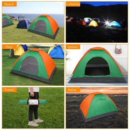 2-Person Waterproof Camping Dome Tent – Orange & Green