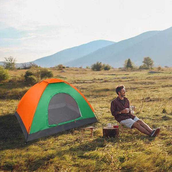 2-Person Waterproof Camping Dome Tent – Orange & Green