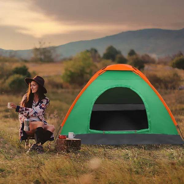 2-Person Waterproof Camping Dome Tent – Orange & Green