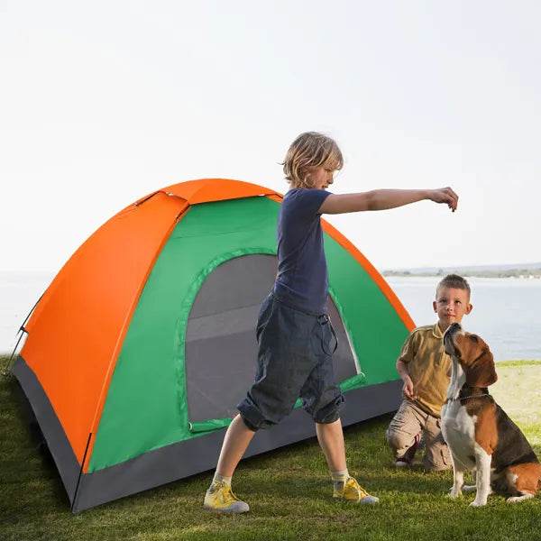 2-Person Waterproof Camping Dome Tent – Orange & Green