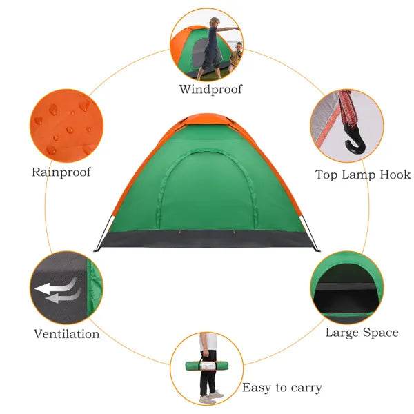2-Person Waterproof Camping Dome Tent – Orange & Green