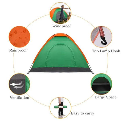 2-Person Waterproof Camping Dome Tent – Orange & Green