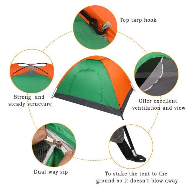 2-Person Waterproof Camping Dome Tent – Orange & Green