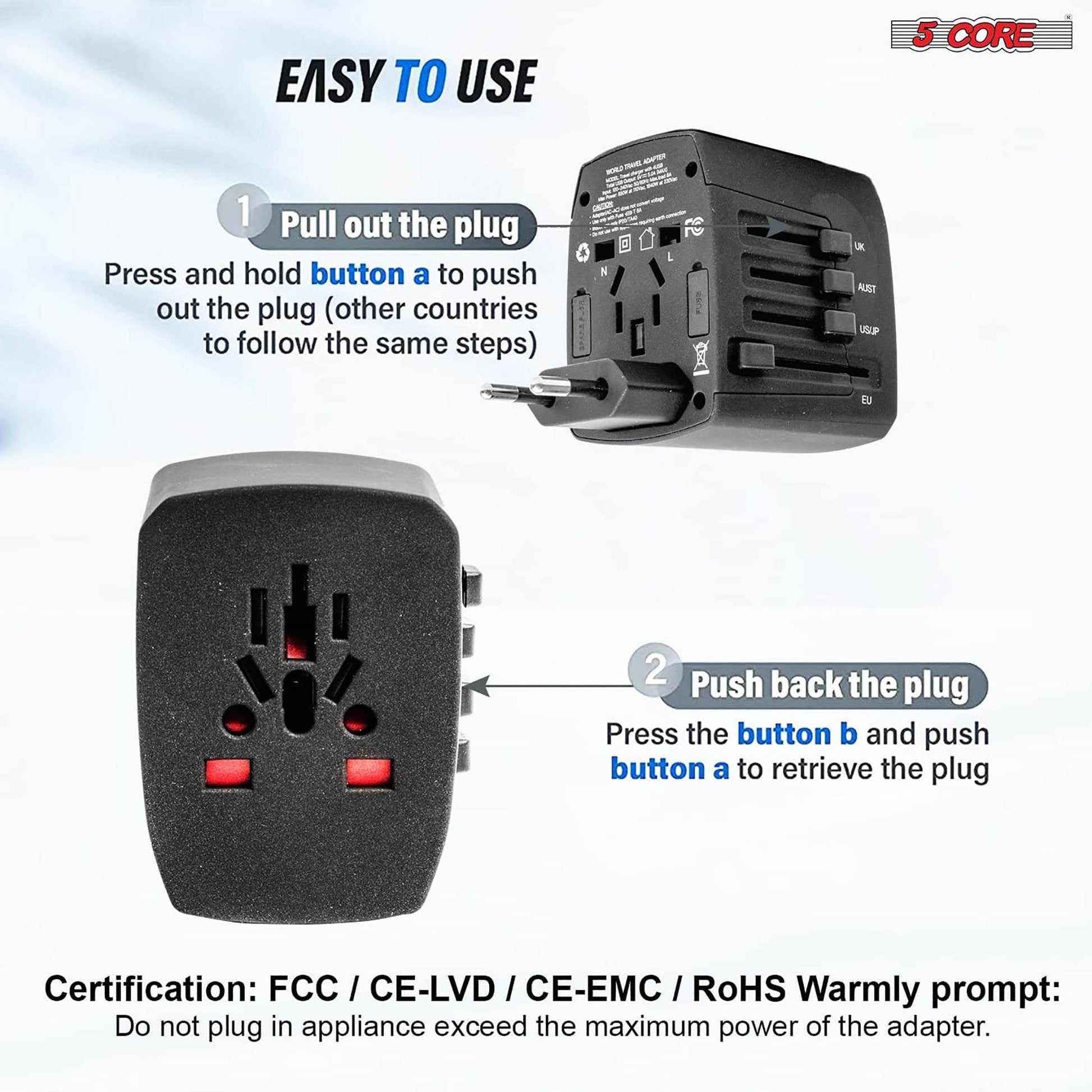 5Core Universal Travel Adapter International Power 2 Pack