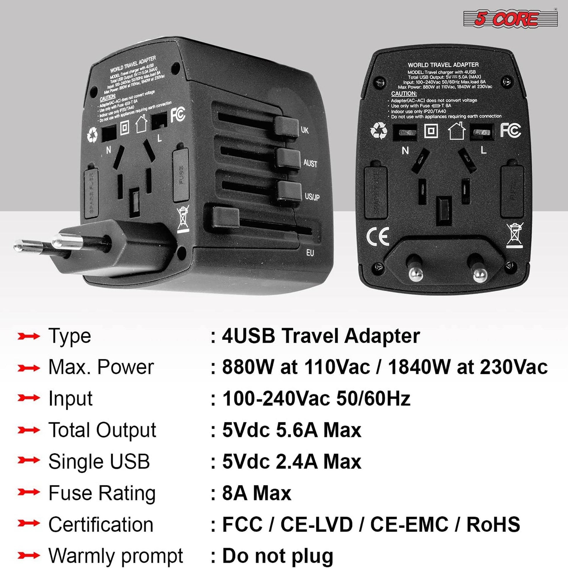 5Core Universal Travel Adapter International Power 2 Pack
