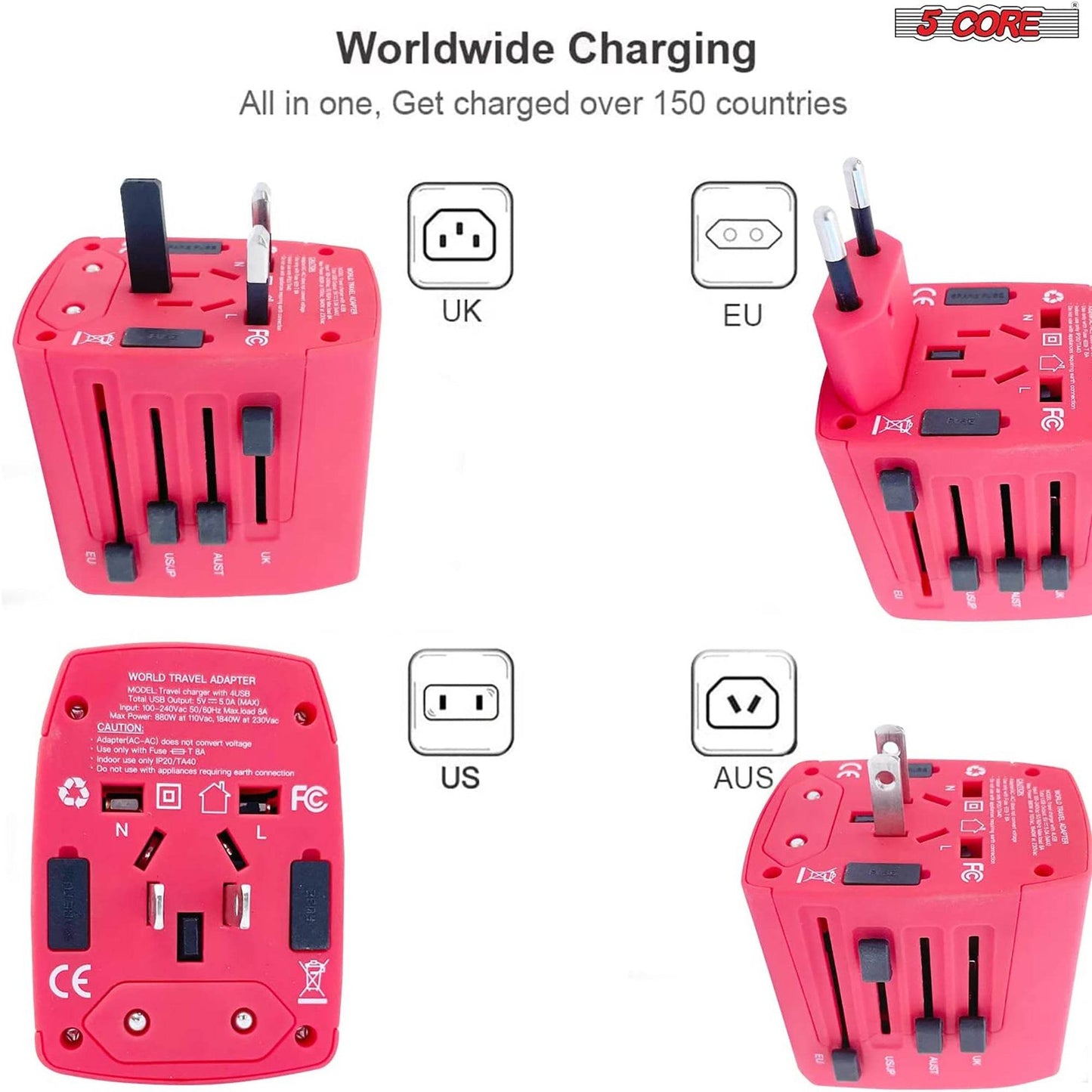 5Core Universal Travel Adapter International Power 2 Pack