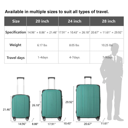 3-Piece Hardside Spinner Luggage Set with TSA Lock & Nested Storage – 20", 24", 28"