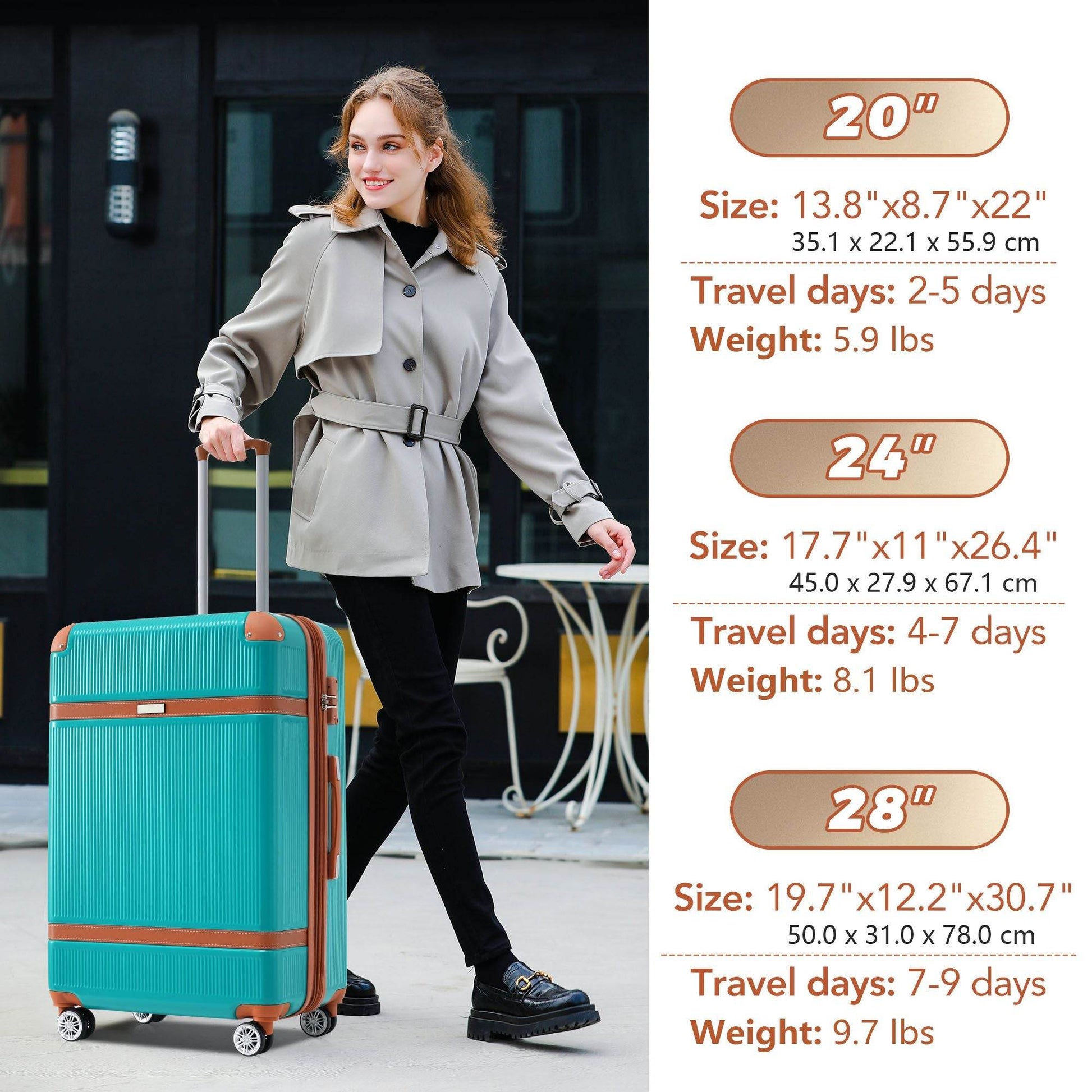 3-Piece Lightweight ABS Luggage Set with TSA Lock & Expandable Storage – 20", 24", 28"