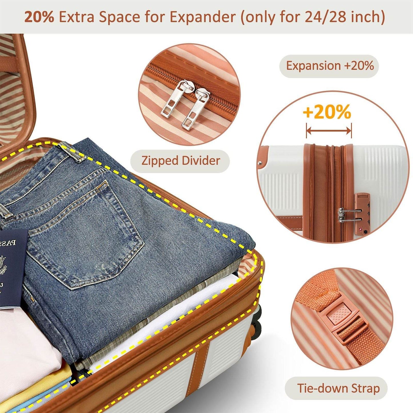 3-Piece ABS Hardside Luggage Set with Spinner Wheels, TSA Lock & Expandable Storage – 20", 24", 28"