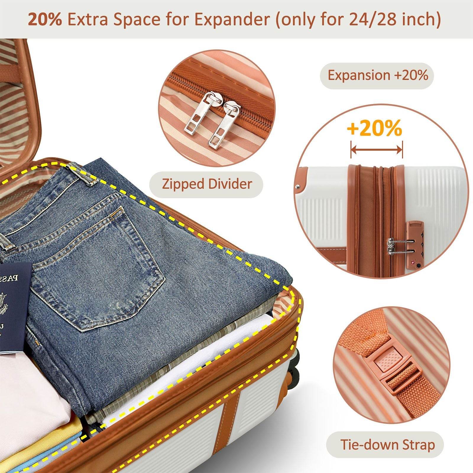 3-Piece ABS Hardside Luggage Set with Spinner Wheels, TSA Lock & Expandable Storage – 20", 24", 28"