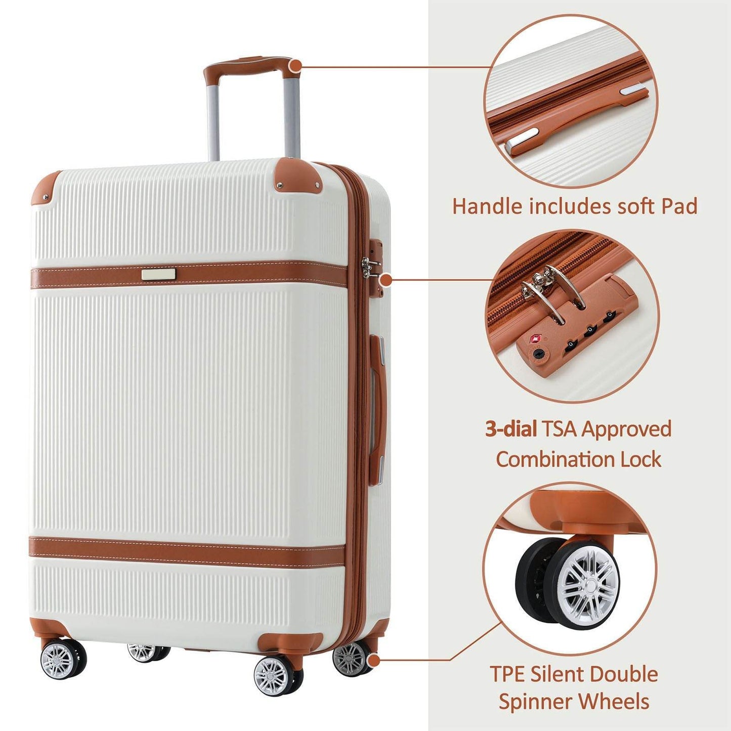 3-Piece ABS Hardside Luggage Set with Spinner Wheels, TSA Lock & Expandable Storage – 20", 24", 28"