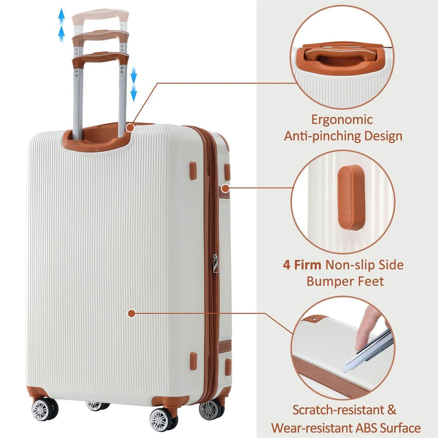 3-Piece ABS Hardside Luggage Set with Spinner Wheels, TSA Lock & Expandable Storage – 20", 24", 28"