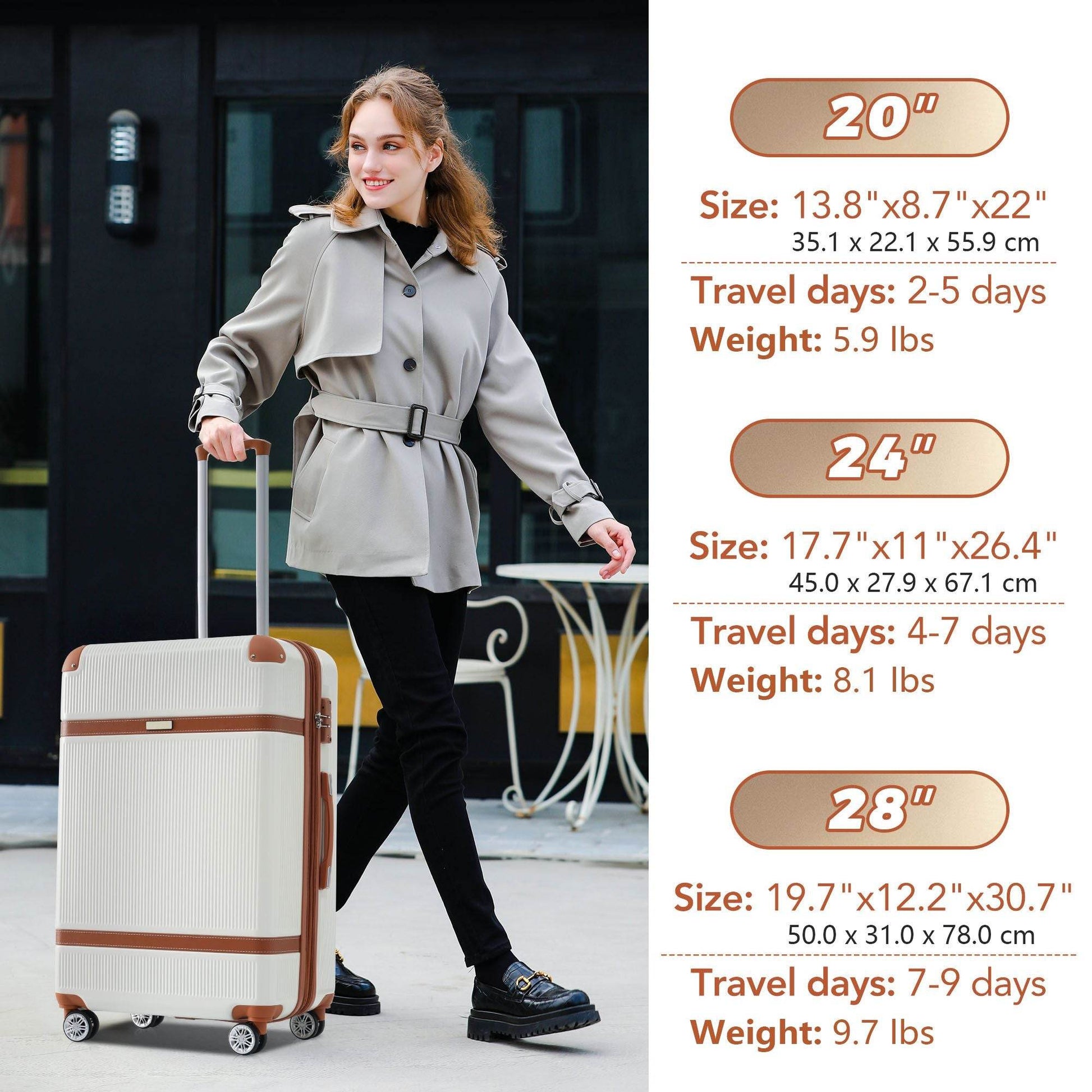 3-Piece ABS Hardside Luggage Set with Spinner Wheels, TSA Lock & Expandable Storage – 20", 24", 28"