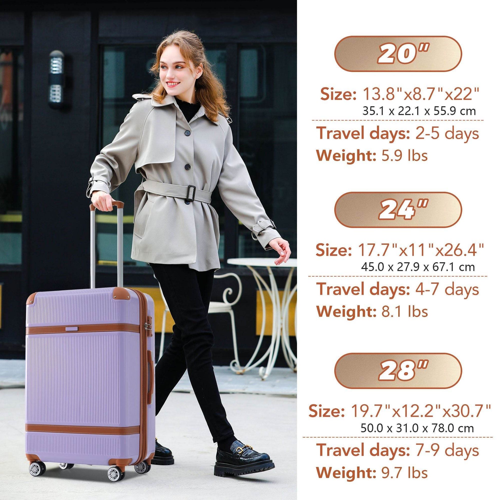 3-Piece ABS Hardside Luggage Set with Spinner Wheels & TSA Lock – 20", 24", 28" Sizes