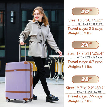 3-Piece ABS Hardside Luggage Set with Spinner Wheels & TSA Lock – 20", 24", 28" Sizes