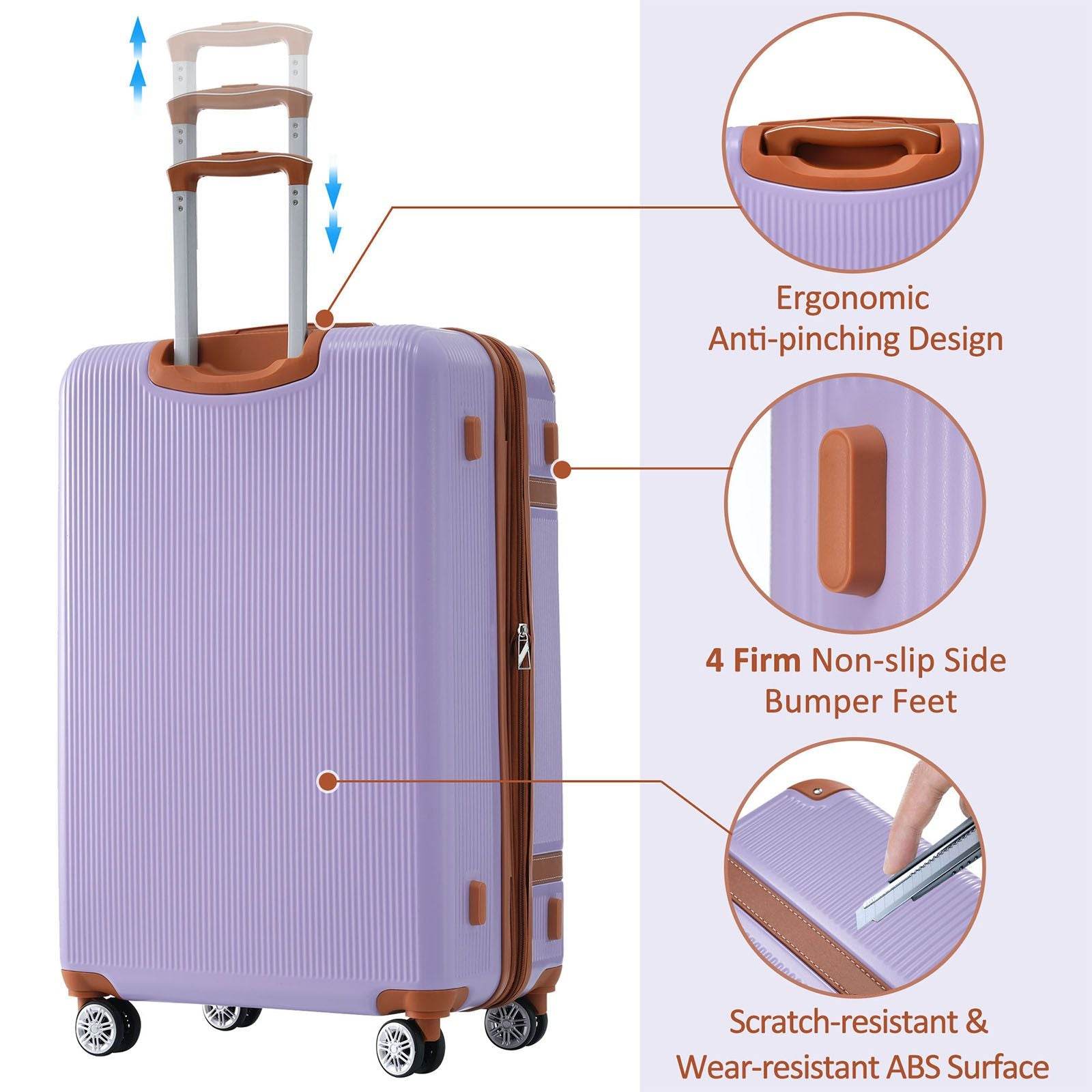 3-Piece ABS Hardside Luggage Set with Spinner Wheels & TSA Lock – 20", 24", 28" Sizes