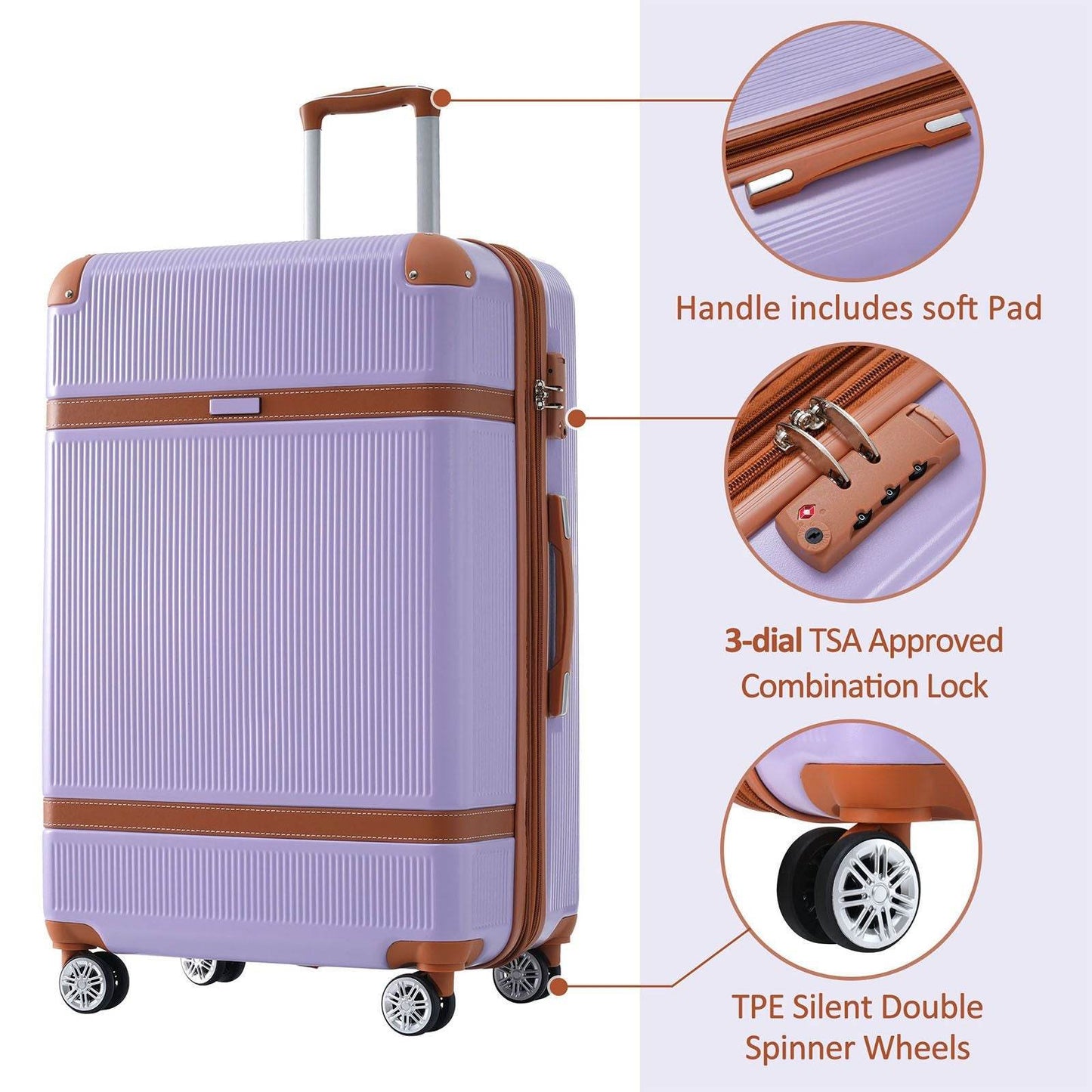3-Piece ABS Hardside Luggage Set with Spinner Wheels & TSA Lock – 20", 24", 28" Sizes