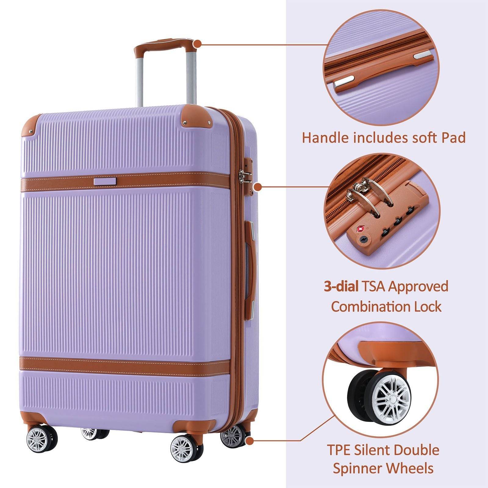 3-Piece ABS Hardside Luggage Set with Spinner Wheels & TSA Lock – 20", 24", 28" Sizes