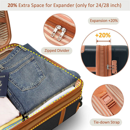 3-Piece Lightweight ABS Hardside Luggage Set with Spinner Wheels & TSA Lock – Expandable 20", 24", 28"
