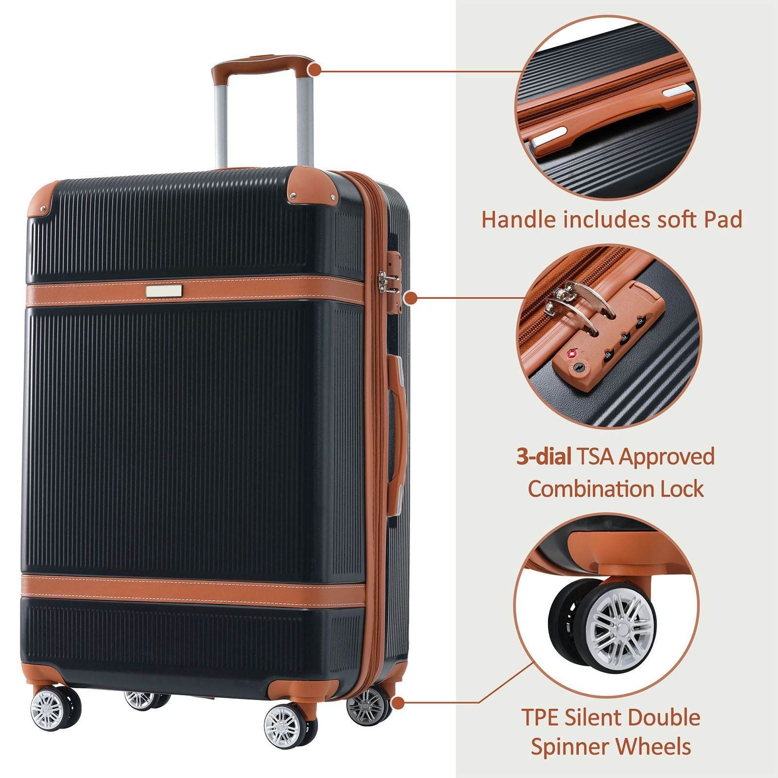 3-Piece Lightweight ABS Hardside Luggage Set with Spinner Wheels & TSA Lock – Expandable 20", 24", 28"