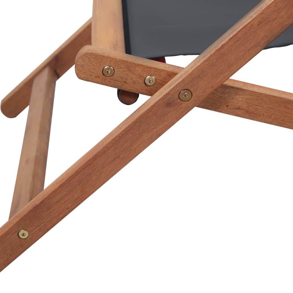 Gray Folding Beach Chair with Fabric Seat and Wooden Frame