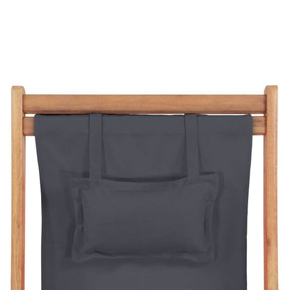 Gray Folding Beach Chair with Fabric Seat and Wooden Frame