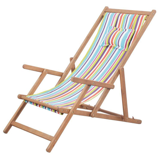 Multicolored Folding Wooden Frame Beach Chair with 3 Reclining Positions