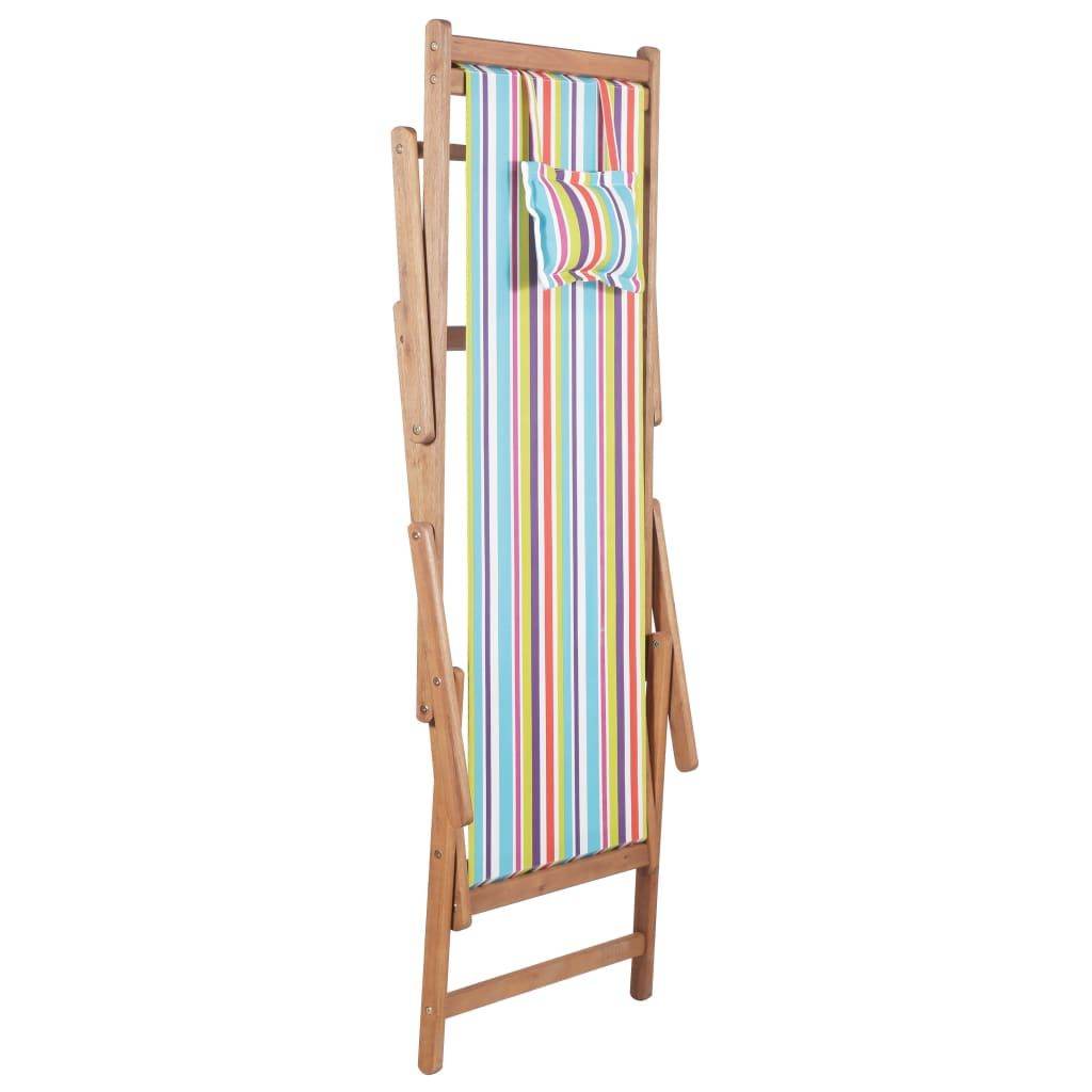 Multicolored Folding Wooden Frame Beach Chair with 3 Reclining Positions
