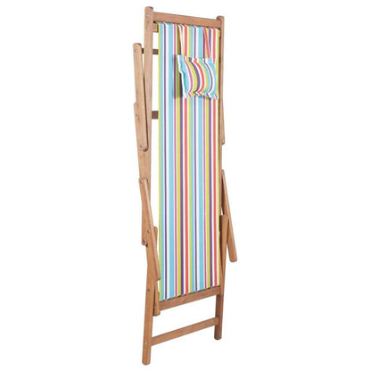 Multicolored Folding Wooden Frame Beach Chair with 3 Reclining Positions
