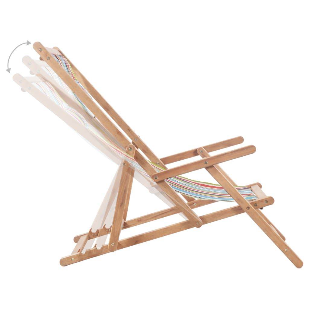 Multicolored Folding Wooden Frame Beach Chair with 3 Reclining Positions