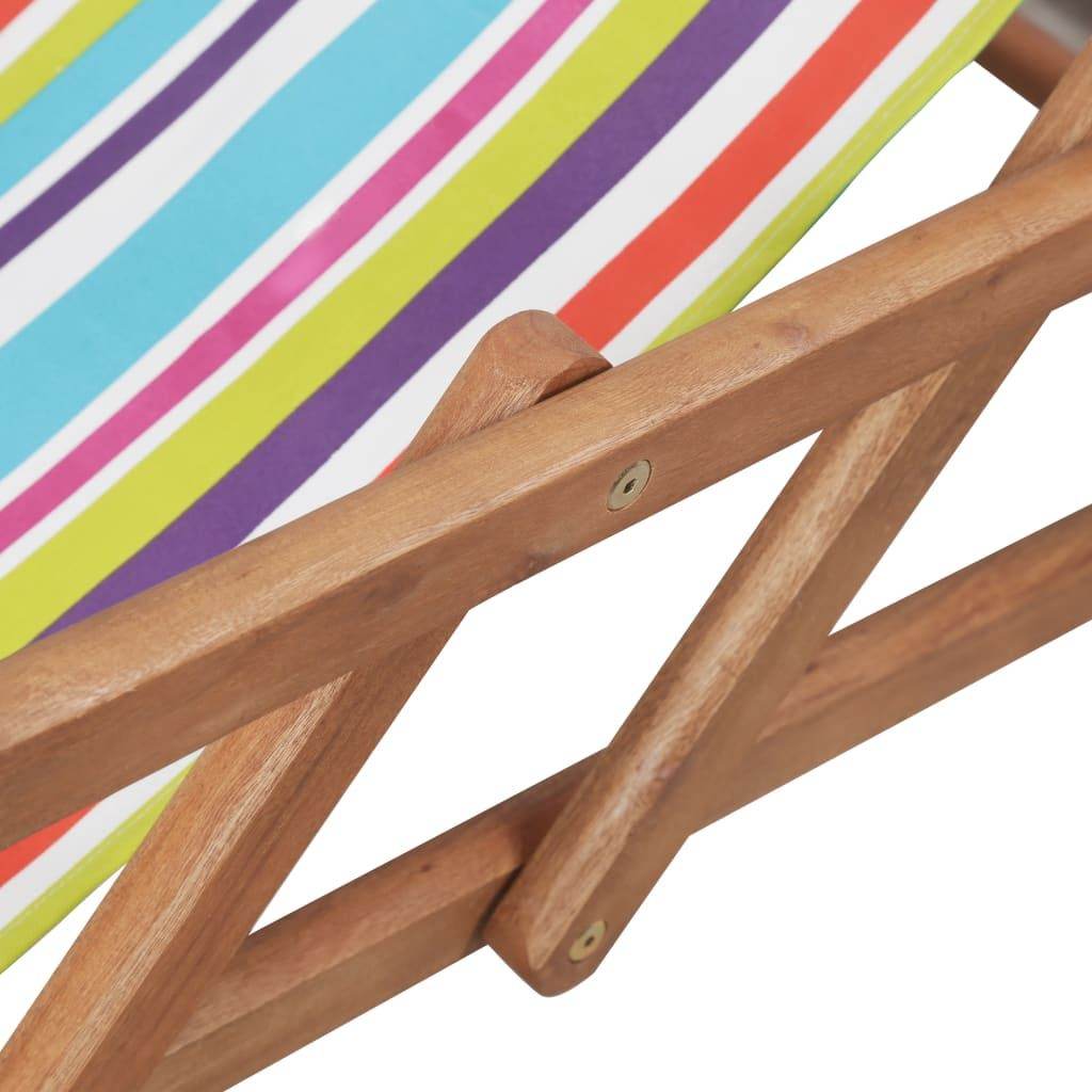 Multicolored Folding Wooden Frame Beach Chair with 3 Reclining Positions