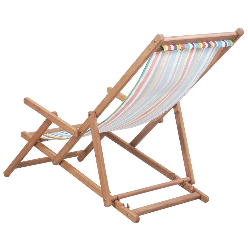 Multicolored Folding Wooden Frame Beach Chair with 3 Reclining Positions
