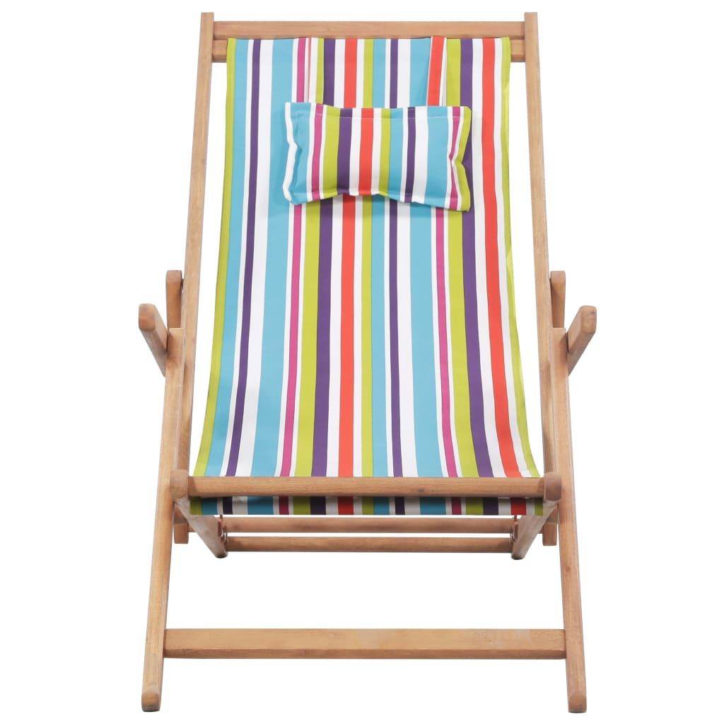 Multicolored Folding Wooden Frame Beach Chair with 3 Reclining Positions