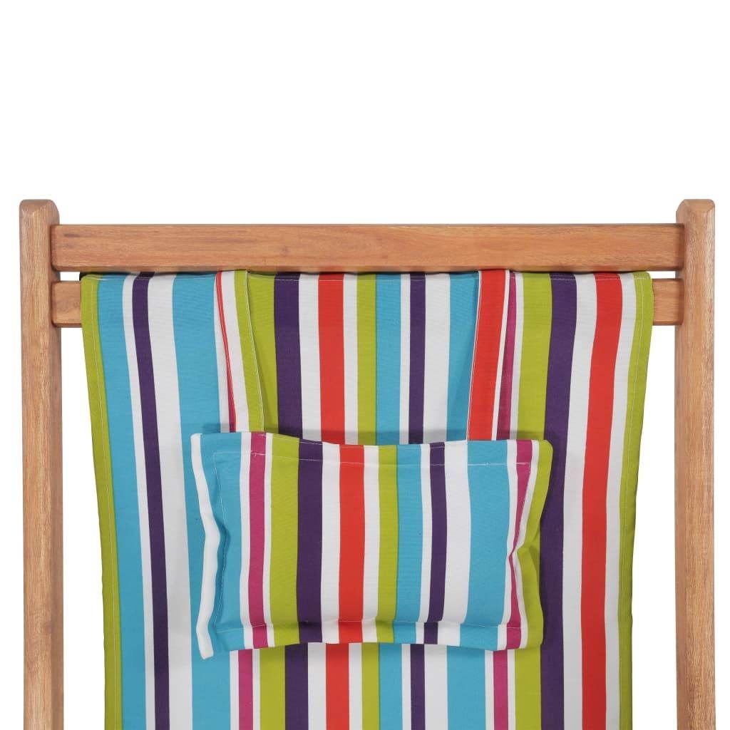 Multicolored Folding Wooden Frame Beach Chair with 3 Reclining Positions