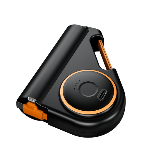 5000mAh Outdoor Power Bank with Built-In Retractable Cable, Flashlight, and Hiking Hook Black