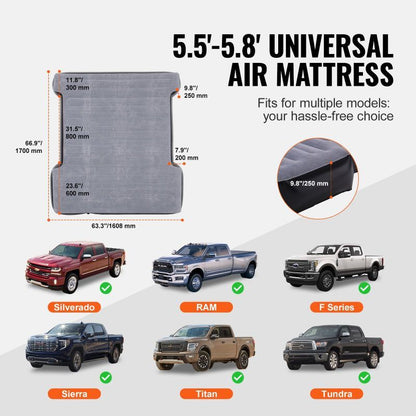 Full Size Inflatable Truck Bed Air Mattress for 5.5–5.8 ft Short Beds