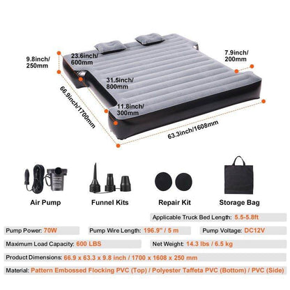 Full Size Inflatable Truck Bed Air Mattress for 5.5–5.8 ft Short Beds