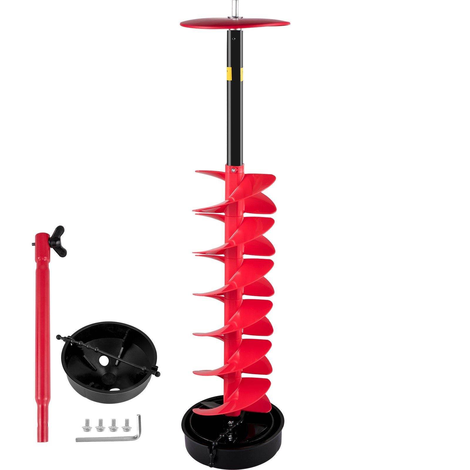 8" Nylon Ice Drill Auger with 39" Length & 11.8" Extension Rod – Red