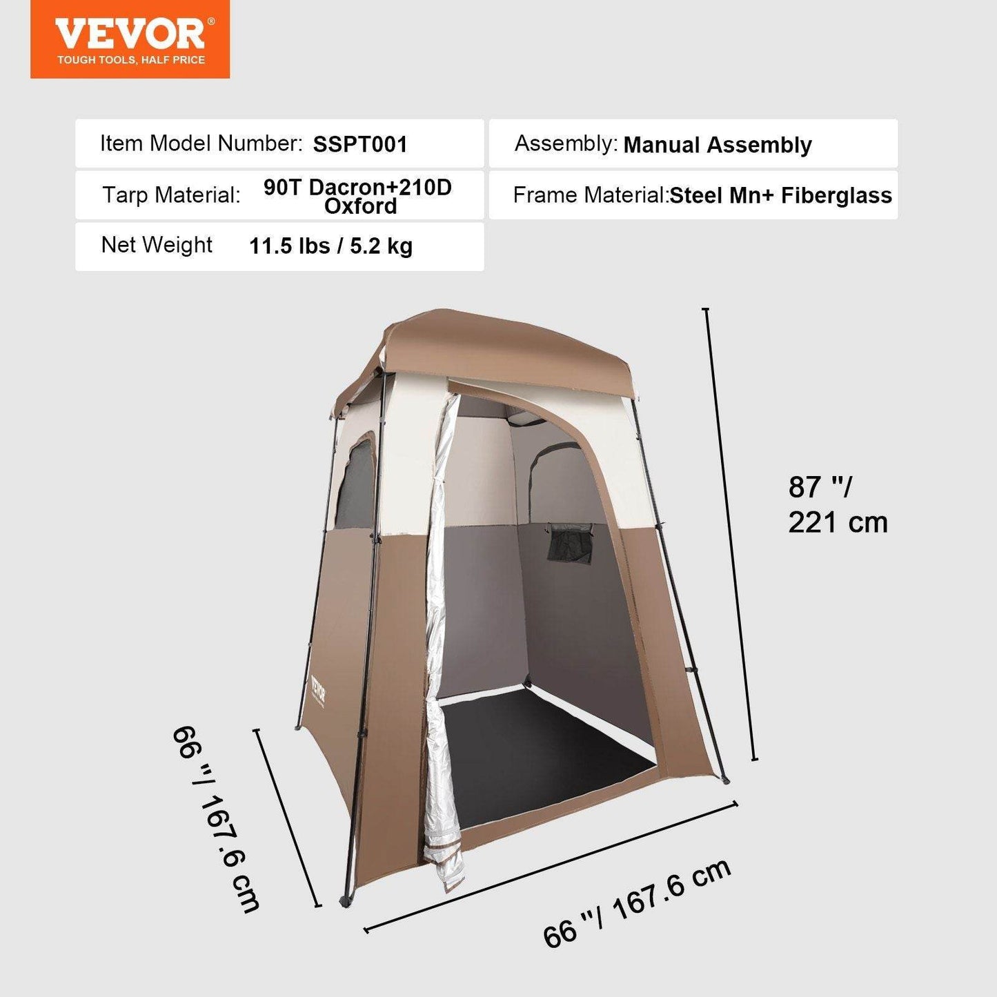 66" x 66" x 87" 1 Room Oversize Outdoor Camping Shower Tent