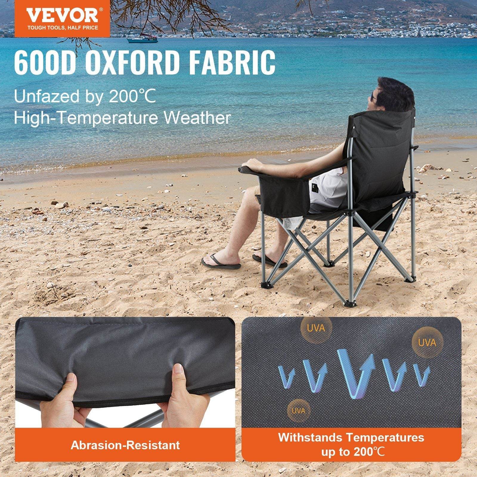 Heavy-Duty Folding Camping Chair with Cooler Bag, Cup Holder & Storage – Black