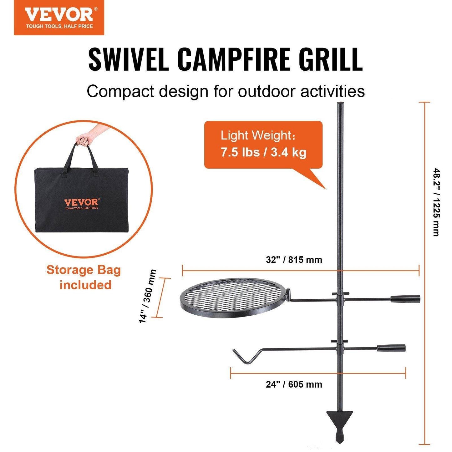 360° Adjustable Open Fire Camping Grill Grate