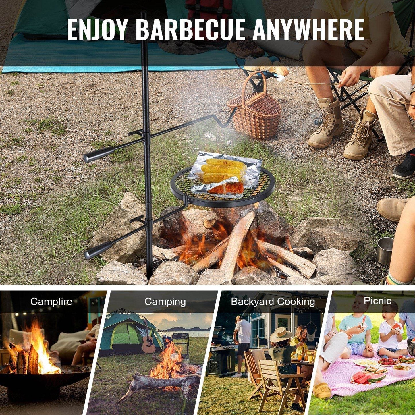 360° Adjustable Open Fire Camping Grill Grate